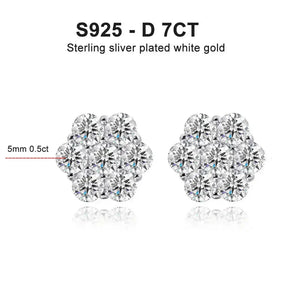 Pair of flower-shaped diamond stud earrings in 18k white gold moissanite earring s925