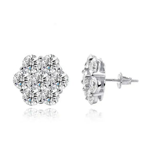 Diamond cluster stud earrings in floral shape, 18k white gold Moissanite Earring S925