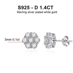 Flower-shaped diamond stud earrings in 18k white gold, Moissanite Earring S925 silver