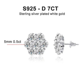 Diamond cluster stud earrings in floral design set in 18k White Gold Moissanite Earring S925