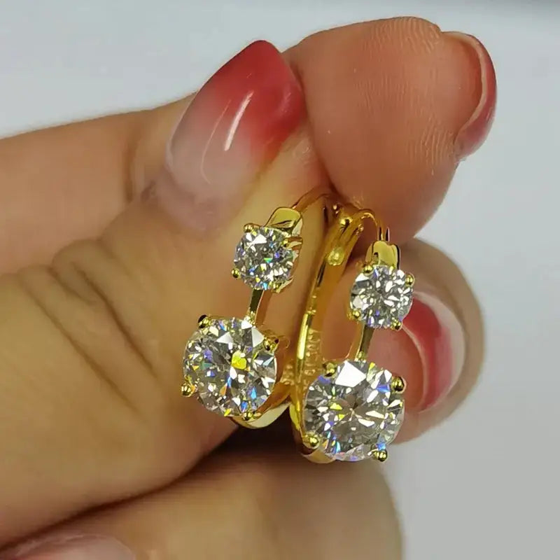 Gold-colored Moissanite Earrings featuring 5mm gemstones for sparkling elegance