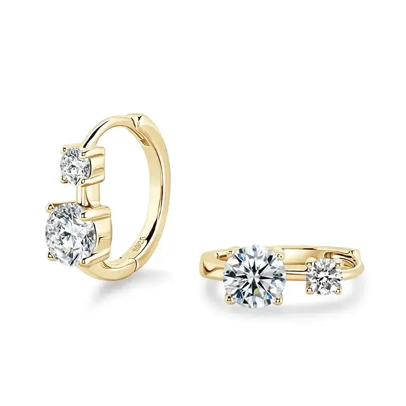 Gold hoop earrings with two diamonds and 5mm moissanite, part of Moissanite Earrings collection