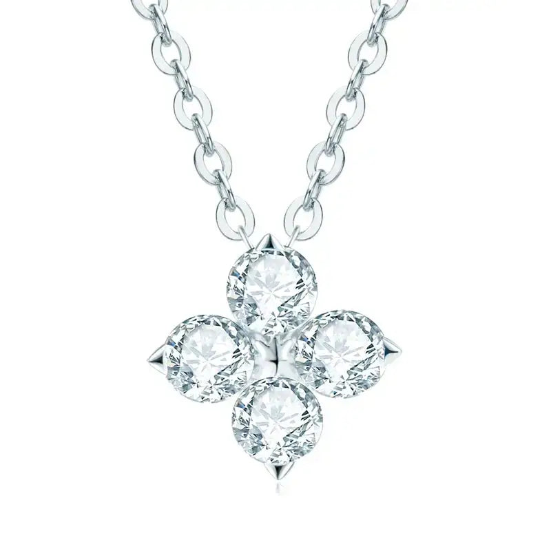 Moissanite Four-leaf Flower Pendant Necklace in 925 Sterling Silver with diamond stones