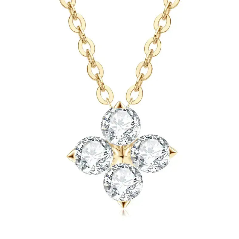 Moissanite Four-leaf Flower Pendant Necklace in Sterling Silver with round diamonds