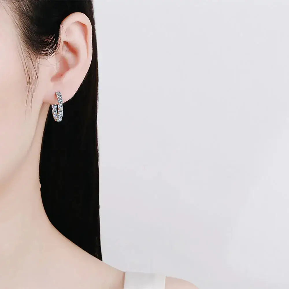 Moissanite Hoop Earrings showcased on an ear in elegant S925 Silver design