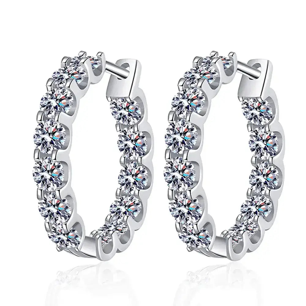 Elegant Moissanite Hoop Earrings in S925 Silver with Diamond-Studded Round Stones