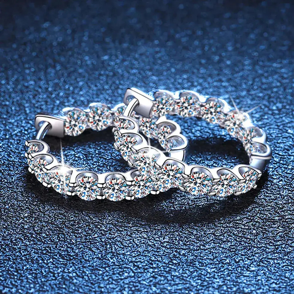 Sparkling diamond-encrusted Moissanite hoop earrings in elegant S925 silver design