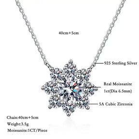 Snowflake-shaped sterling silver necklace with Moissanite in Moissanite Jewelry Sets