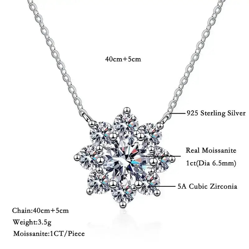 Snowflake-shaped sterling silver necklace with Moissanite in Moissanite Jewelry Sets