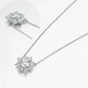 Snowflake-shaped diamond pendant necklace and earrings from Moissanite Jewelry Sets