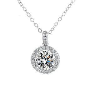 Moissanite Necklace featuring a Classic Round Pendant in S925 Sterling Silver with diamond accents