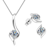 Silver jewelry set with Moissanite necklace stud and matching earrings in sterling silver