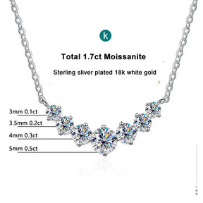 Elegant Moissanite Necklace with seven stones in 18k White Gold Plating for timeless beauty