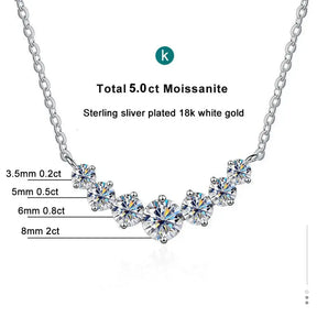 Moissanite necklace with graduated stones in 18k white gold plating and NGSTC certification