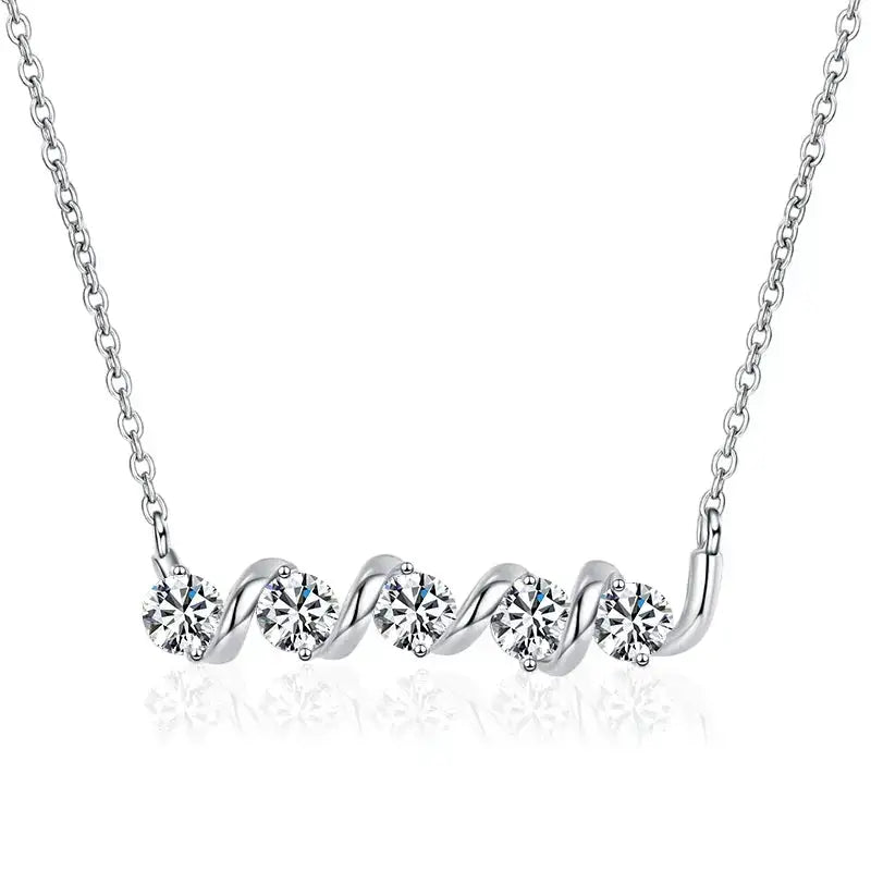 Silver diamond pendant necklace featuring five diamonds in elegant 925 Sterling Silver