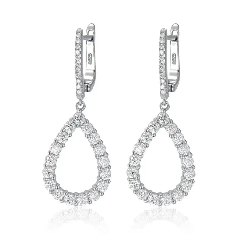 Teardrop-shaped Moissanite Pendant Earrings Drop featuring sparkling elegance and hinged closures