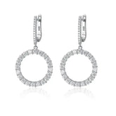 Diamond-encrusted circular drop earrings in 18k white gold showcasing sparkling elegance