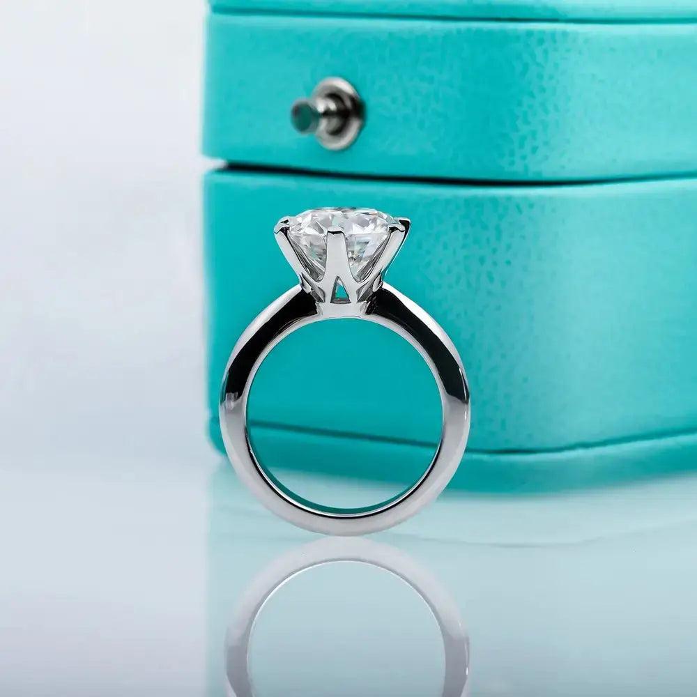 Moissanite engagement ring on sterling silver gold band - Elegant timeless quality design