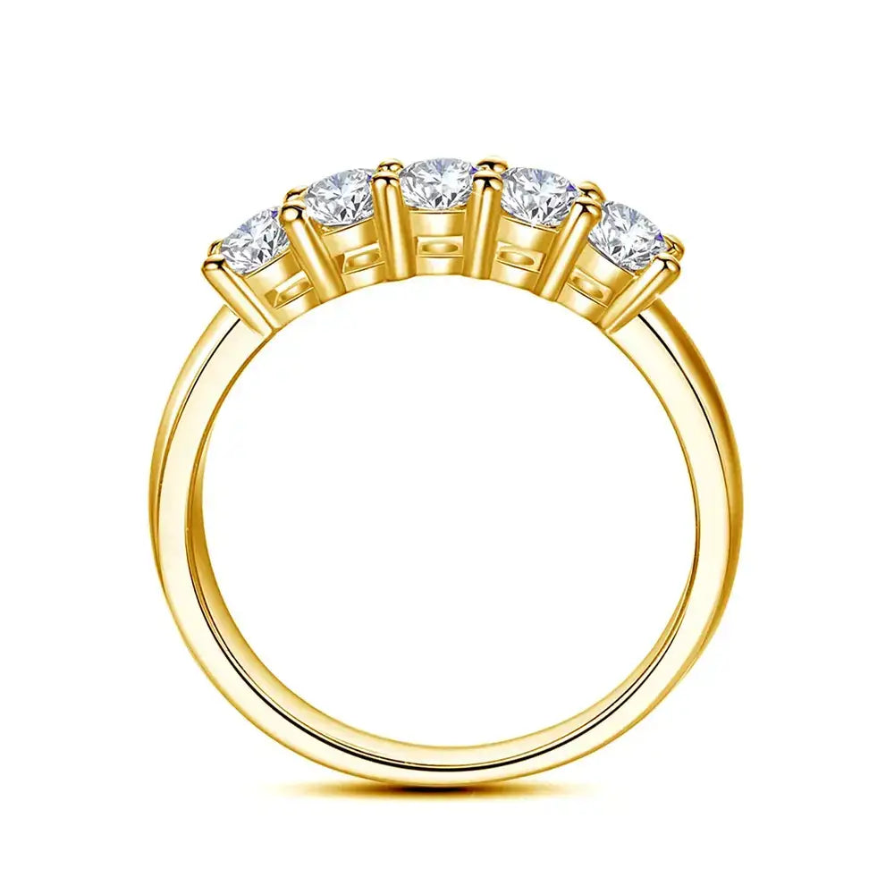 Gold Ring featuring five diamonds, Moissanite Ring in Solid 18K Gold