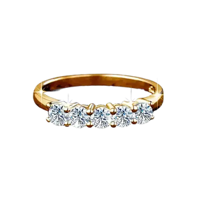 Gold ring featuring five round diamonds, a stunning Moissanite Ring in Solid 18K Gold