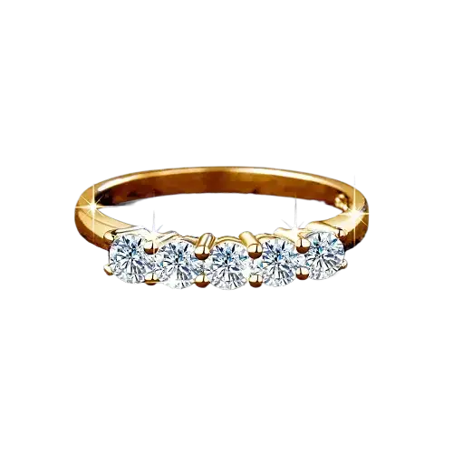 Gold ring featuring five round diamonds, a stunning Moissanite Ring in Solid 18K Gold