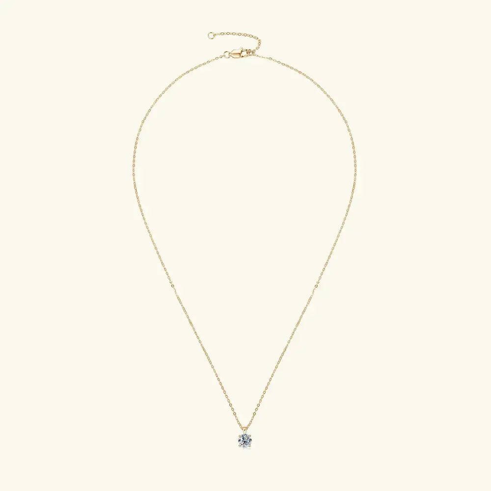 Delicate gold chain with moissanite solitaire drop pendant necklace, elegant and refined