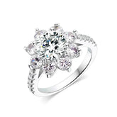 Sparkling Moissanite Sunflower Ring in Silver with 18k Gold Plated Floral Design