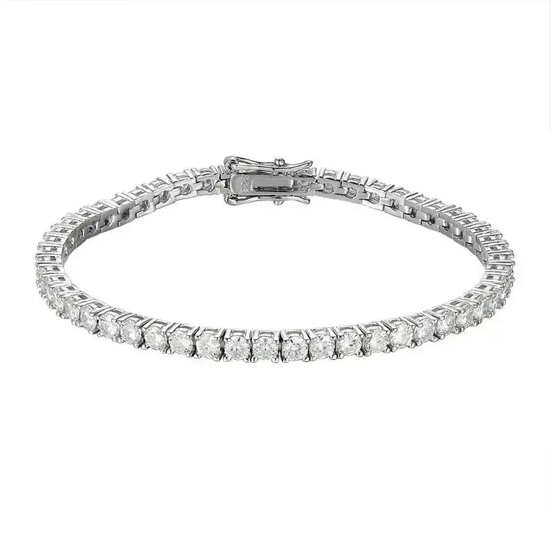 Moissanite Tennis Bracelet featuring round brilliant-cut stones in white metal design