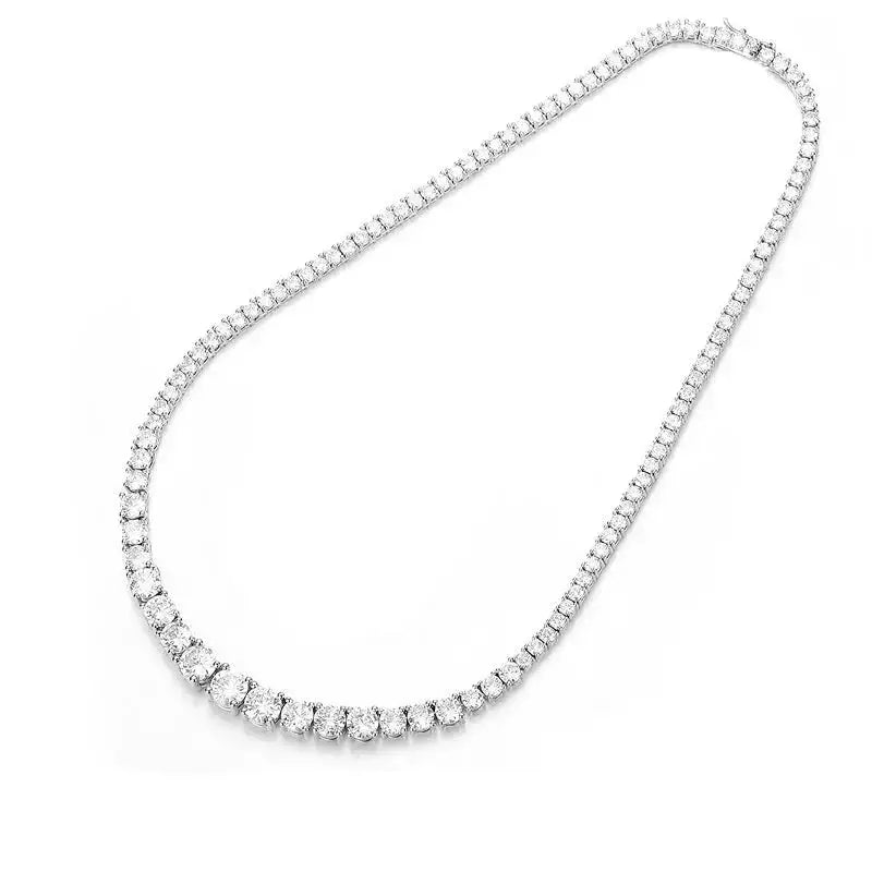 Moissanite Tennis Necklace featuring graduated stones in 18k White Gold over Sterling Silver