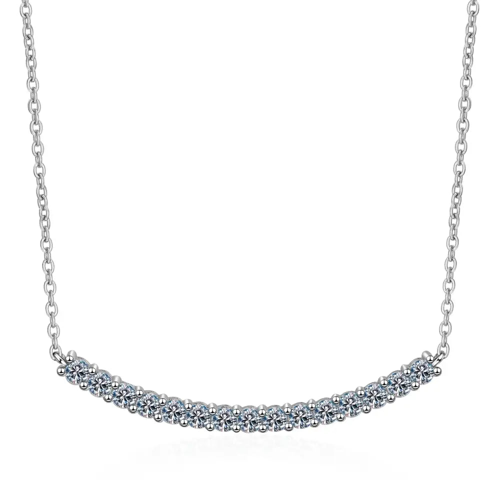 Curved silver smile pendant necklace with blue gemstones and lab grown diamonds