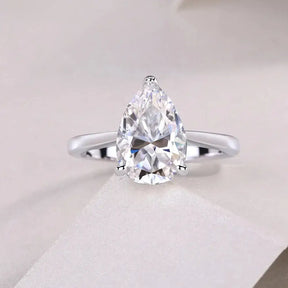 Pear Cut Moissanite Diamond Ring in Real 925 Sterling Silver with Elegant Design