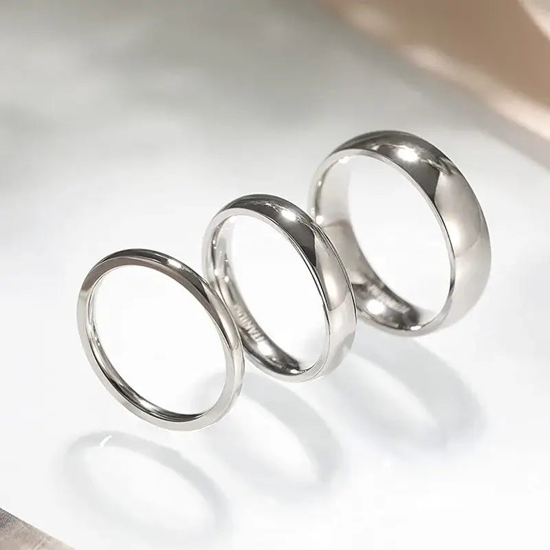 Polished Silver Titanium Ring – Minimalist Wedding Band - Rings-Titanium 07