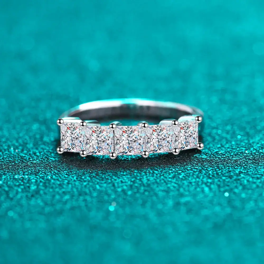 Princess Cut Moissanite Wedding Band featuring five princess-cut stones in S925 Silver