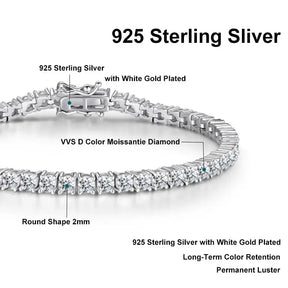 Sterling silver tennis bracelet with white gold plating and Moissanite Diamante 2mm from Telles Jewelry