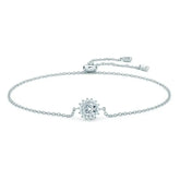 Delicate silver bracelet with diamond sunflower centerpiece and lab grown diamonds