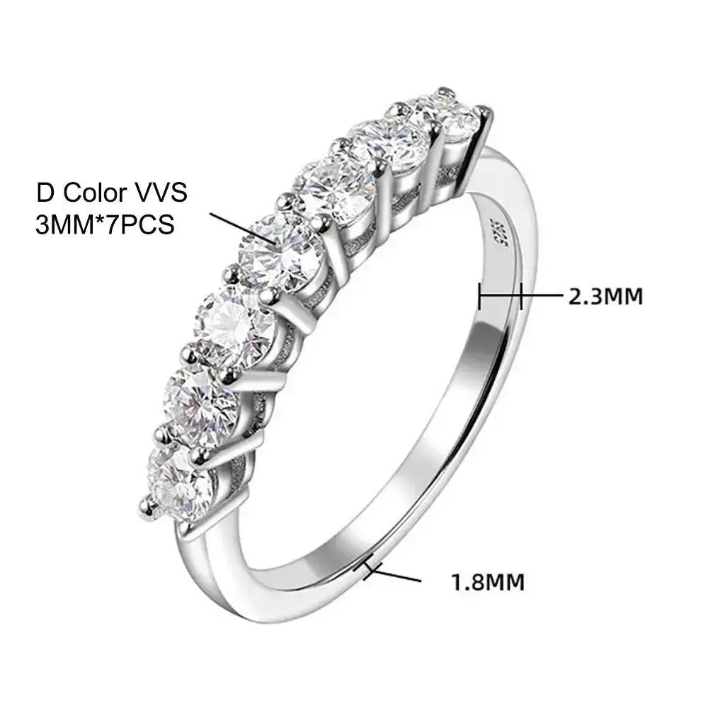 Diamond eternity ring with seven Color Moissanite stones in S925 Sterling Silver band