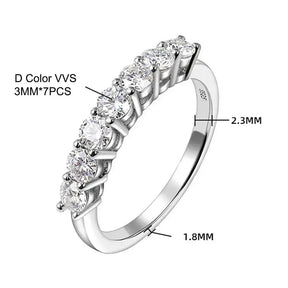 Diamond eternity ring with seven Color Moissanite stones in S925 Sterling Silver band