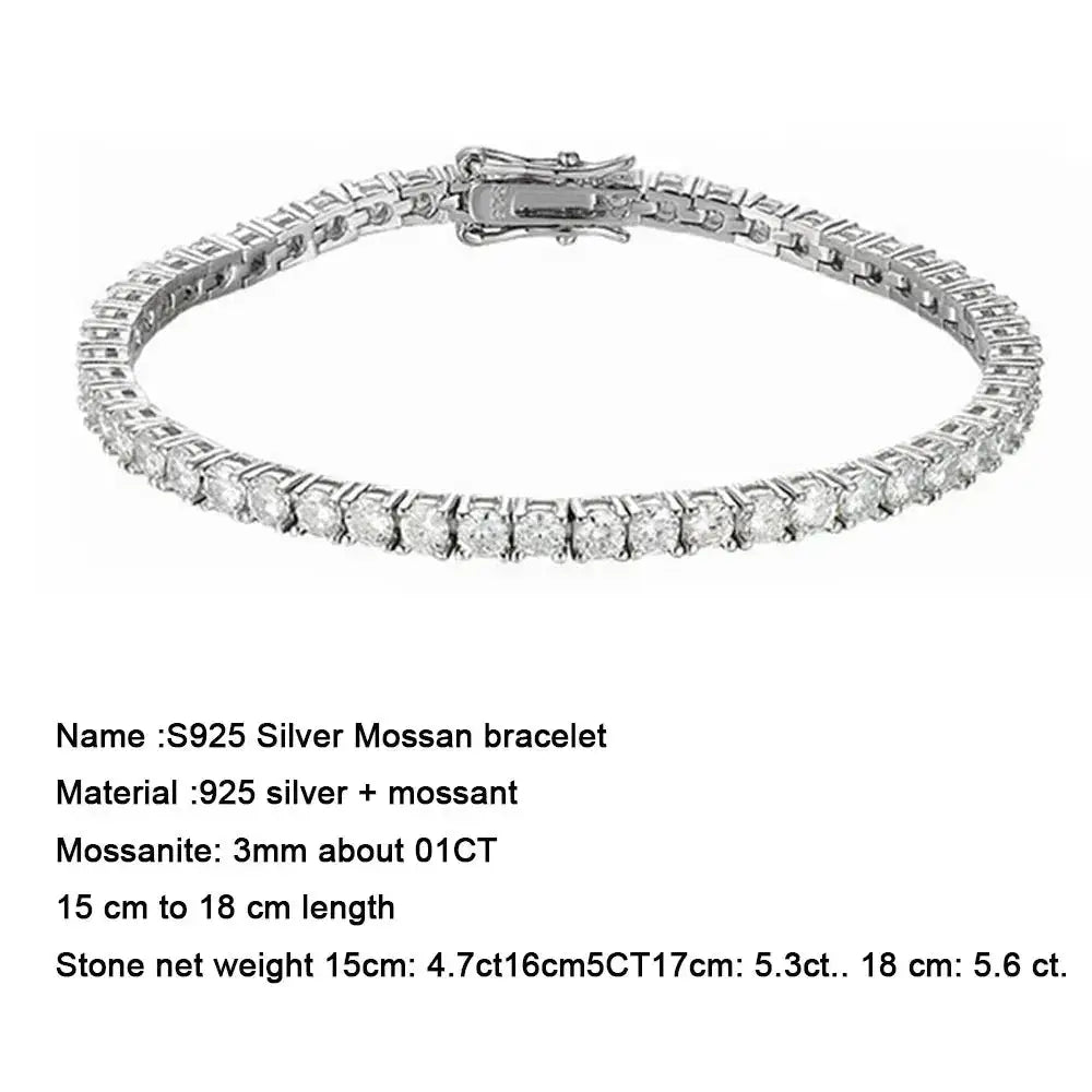 Elegant S925 Sterling Silver Moissanite Tennis Bracelet with Sparkling Stones