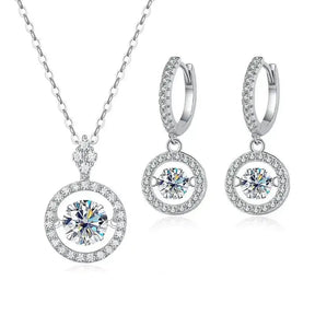 Sparkling silver moissanite jewelry set with heart design necklace and earrings