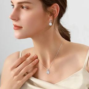 Teardrop-shaped pendant necklace and earrings from Real Moissanite Jewelry Sets