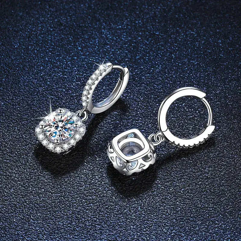 Pair of silver drop earrings featuring sparkling gemstones from Real Moissanite Jewelry sets