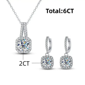 Sparkling diamond jewelry set featuring real Moissanite jewelry with pendant and earrings