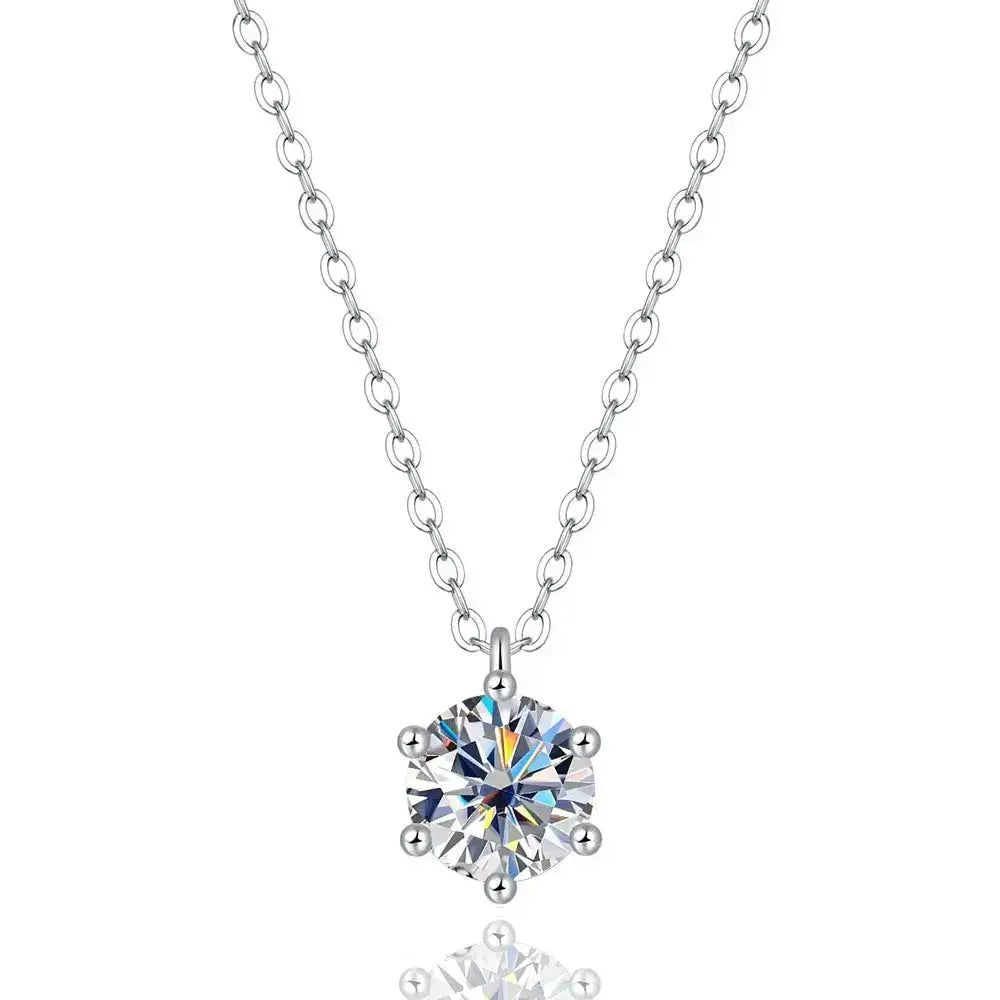 Silver necklace featuring a round diamond solitaire pendant in a Real Moissanite Pendant