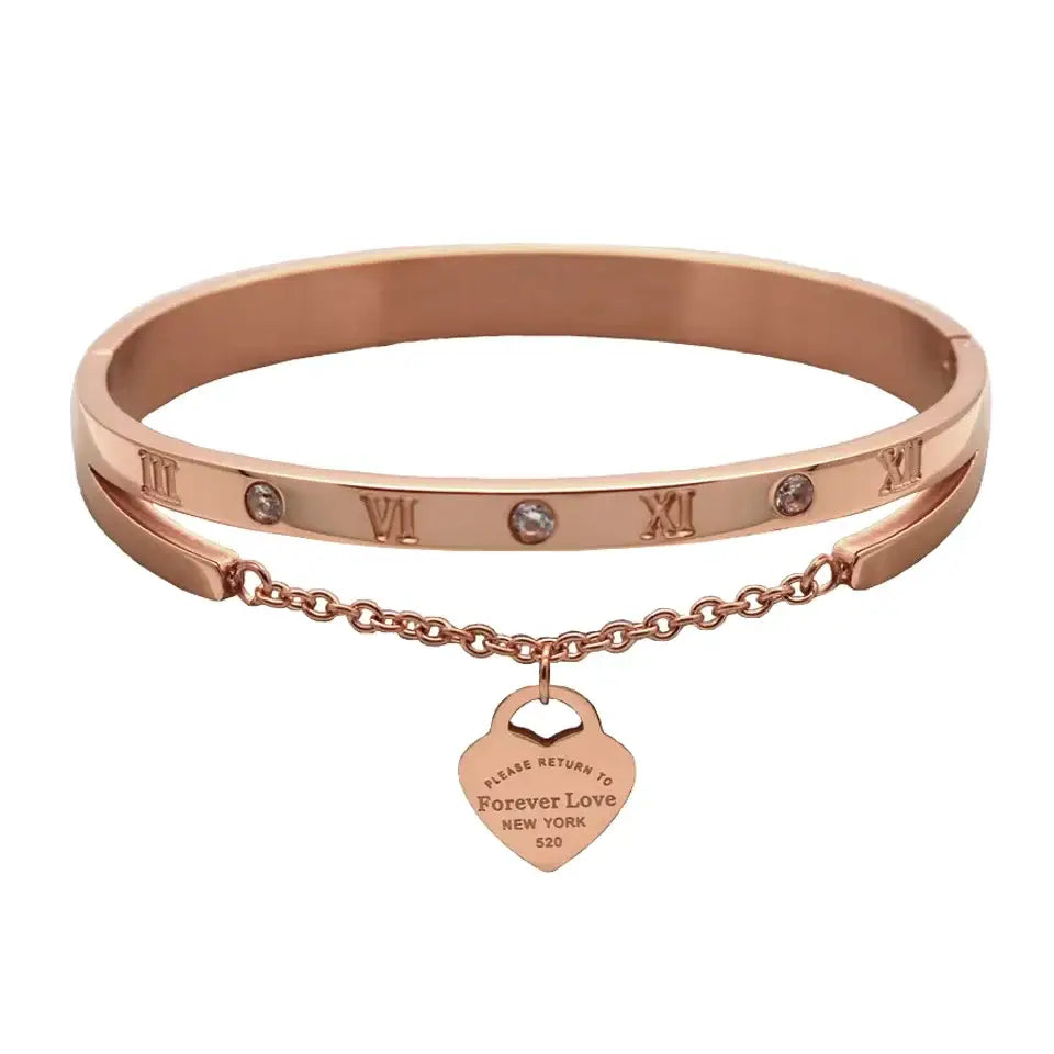 Roman Numerals Bracelet - Elegant Gold Heart Design - Rose gold color - Bracelet-Steel-01