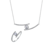 Elegant diamond necklace and ring set featuring curved design in s925 sterling silver