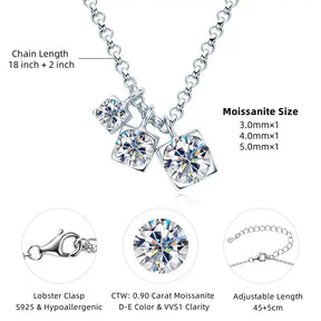 Silver Round Full Moissanite Diamond Pendant Necklace showcasing three graduated stones