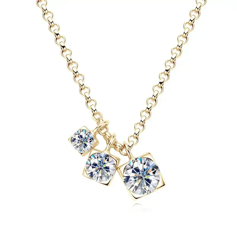 Gold Necklace with Three Diamond-Like Pendants for Timeless Elegance in Moissanite Diamond Pendant