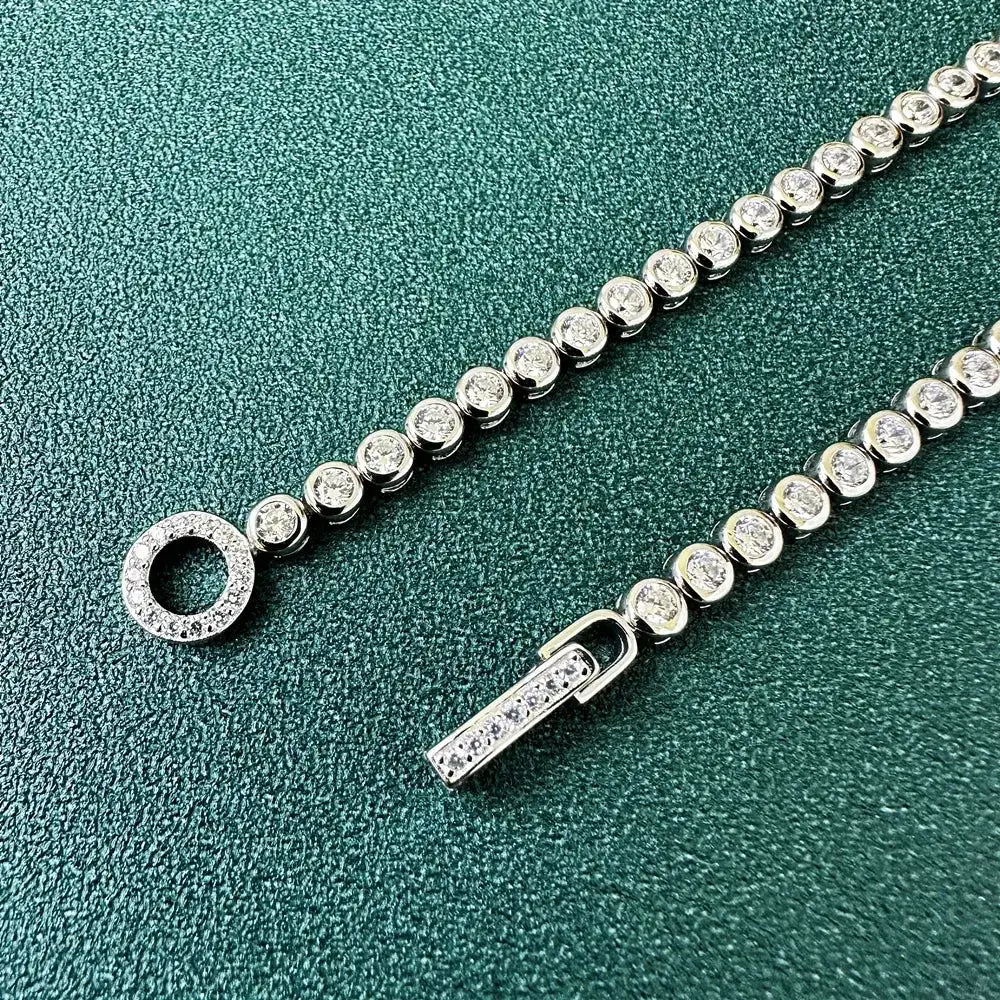 Diamond tennis bracelet with circular pendant in a Round Lock Real Sterling Silver Bracelet