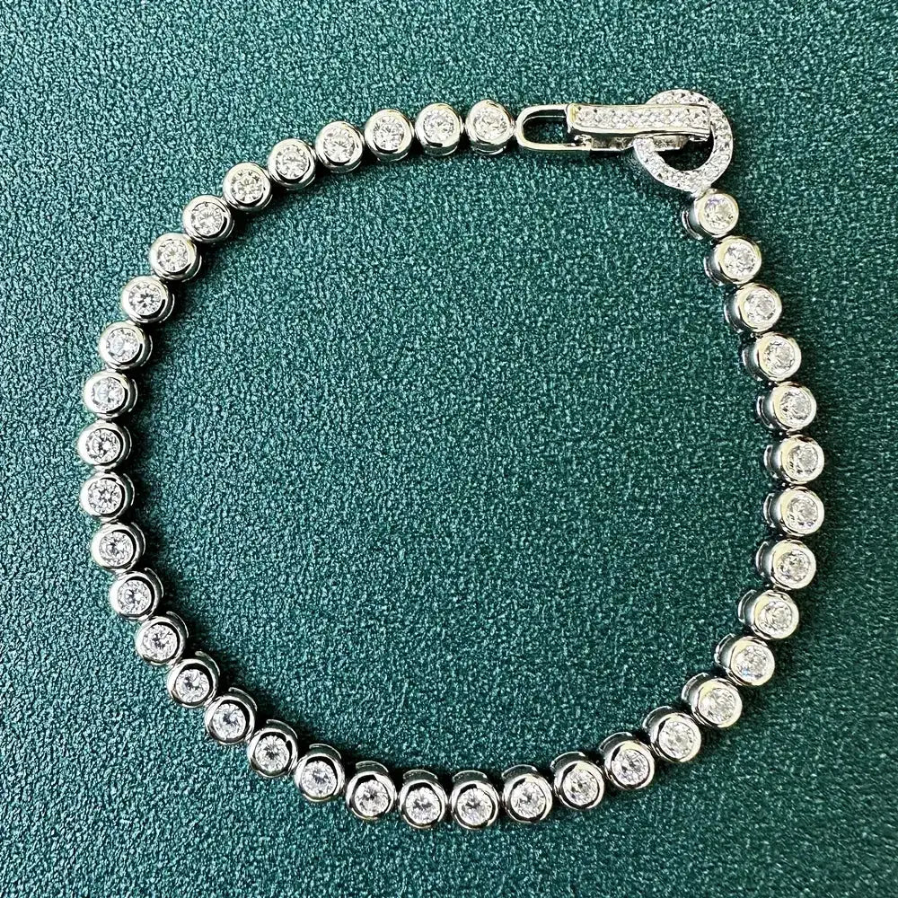 Elegant Round Lock Real Sterling Silver Bracelet and Necklace with Diamonds in a refined chain