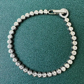 Elegant Round Lock Real Sterling Silver Bracelet and Necklace with Diamonds in a refined chain